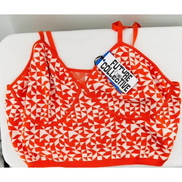 NWT Future Collection Kahlana Barfield Brown For Target Orange/ Cream Crop Top - Picture 5 of 12